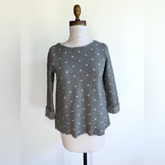 CYNTHIA ROWLEY GRAY BOAT NECK POLKA DOT SWEATER 3/4 SLEEVE SIZE XS - Picture 1 of 8